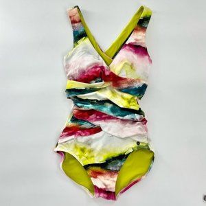 Calia by Carrie Sculpt Mulicolor Watercolor Onepiece  swimsuit Size 4 NWOT